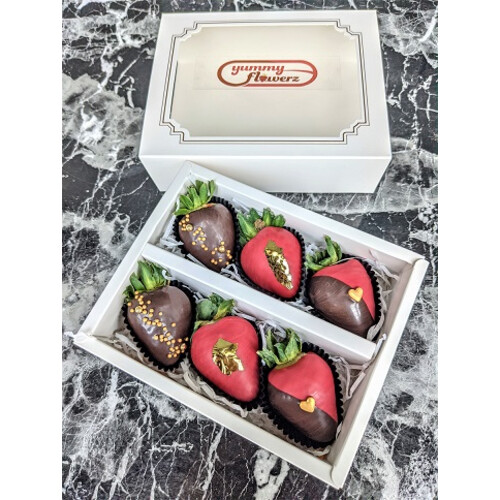 6pcs Black Red & Gold Leaf Chocolate Strawberries Gift Box